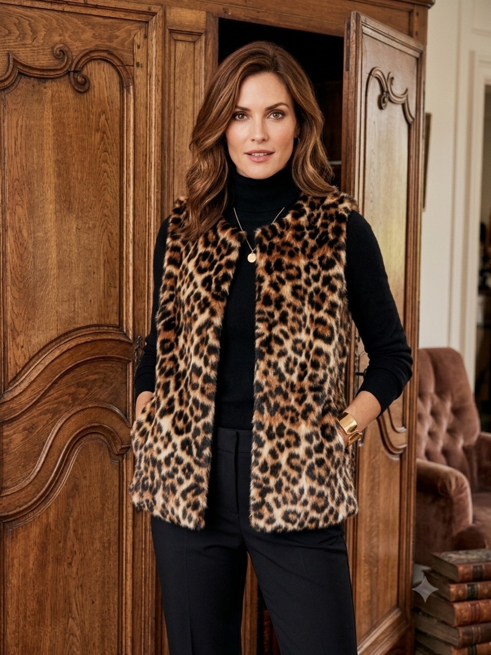 Talbots Faux Fur Leopard Vest
